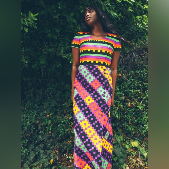 Lanvin Vintage 1970’s Geometric Print Dress size 12 - Picture 2 of 5